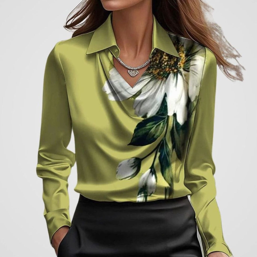 Tilda | Women's Elegant Cowl-Neck Long-Sleeve Satin Blouse