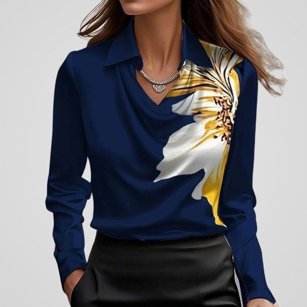 Tilda | Women's Elegant Cowl-Neck Long-Sleeve Satin Blouse