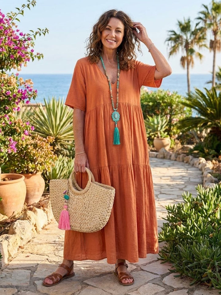 Women's Boho Maxi Dress | V Neck Tiered