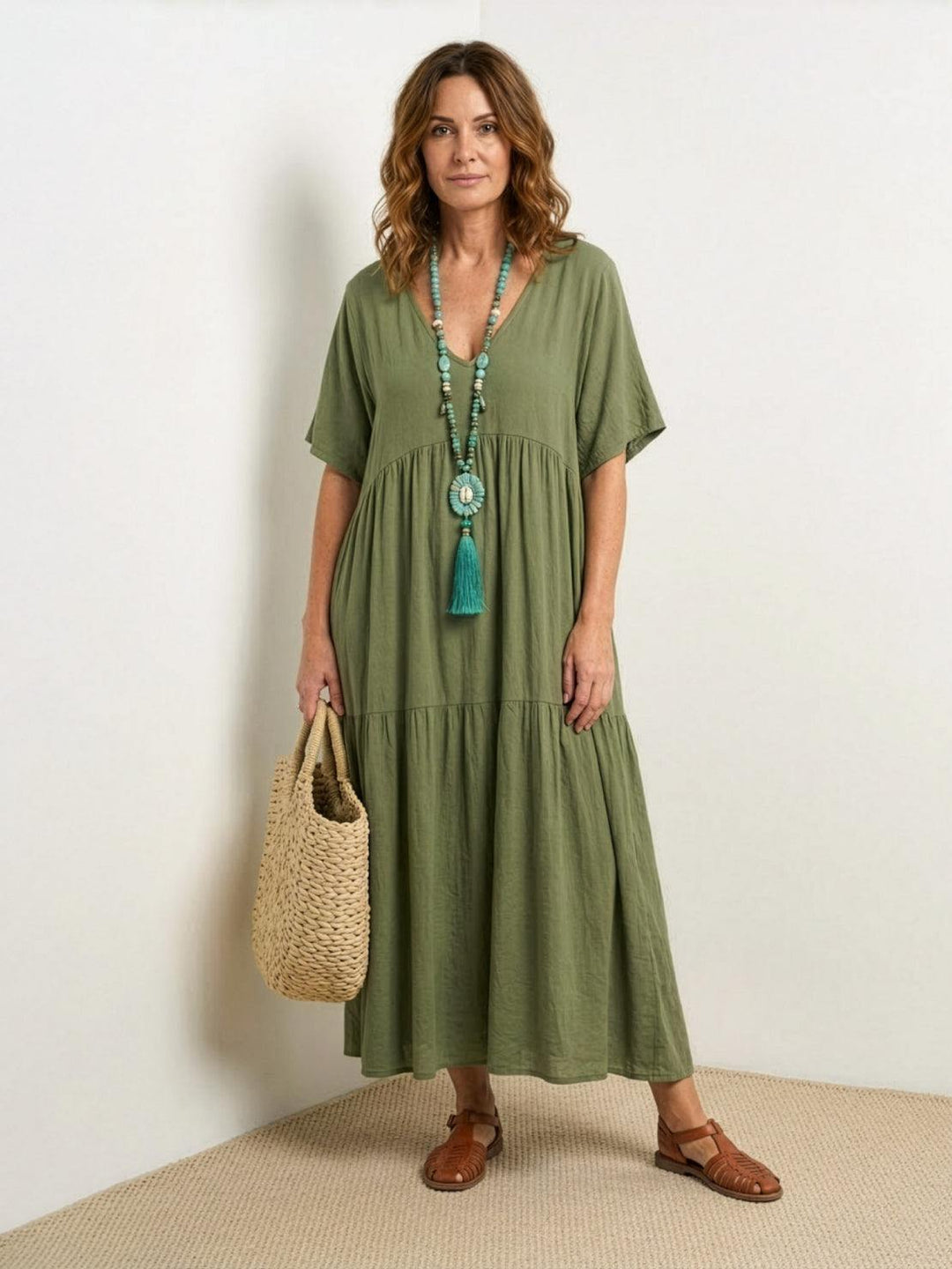 Women's Boho Maxi Dress | V Neck Tiered