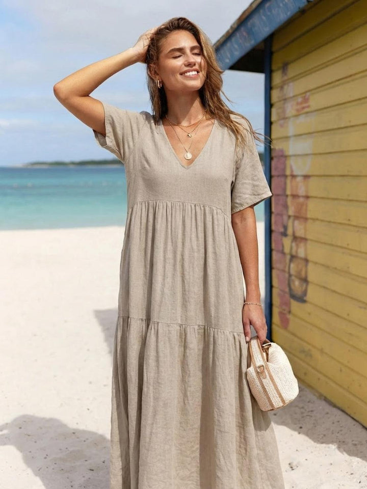 Women's Boho Maxi Dress | V Neck Tiered