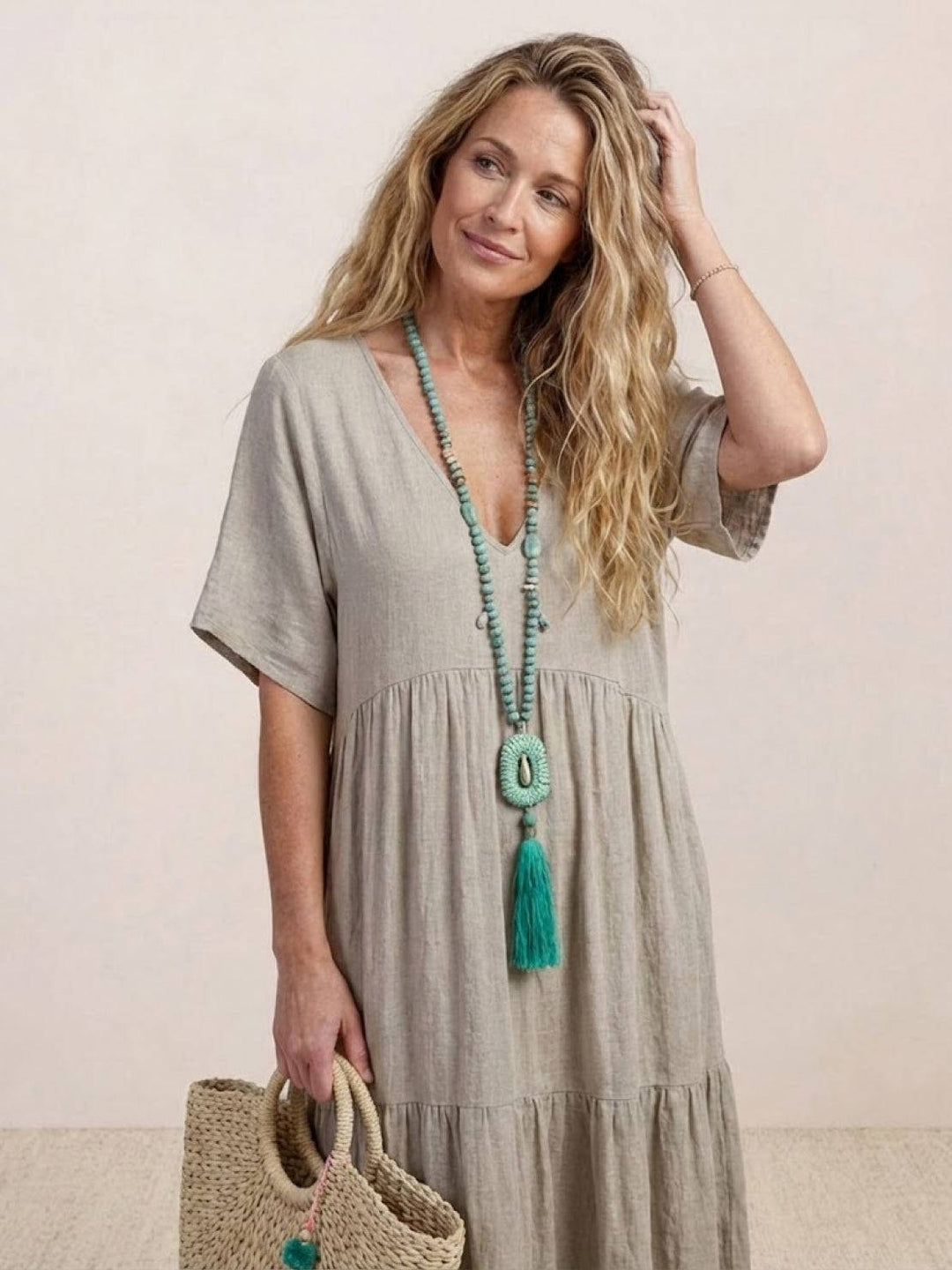 Women's Boho Maxi Dress | V Neck Tiered