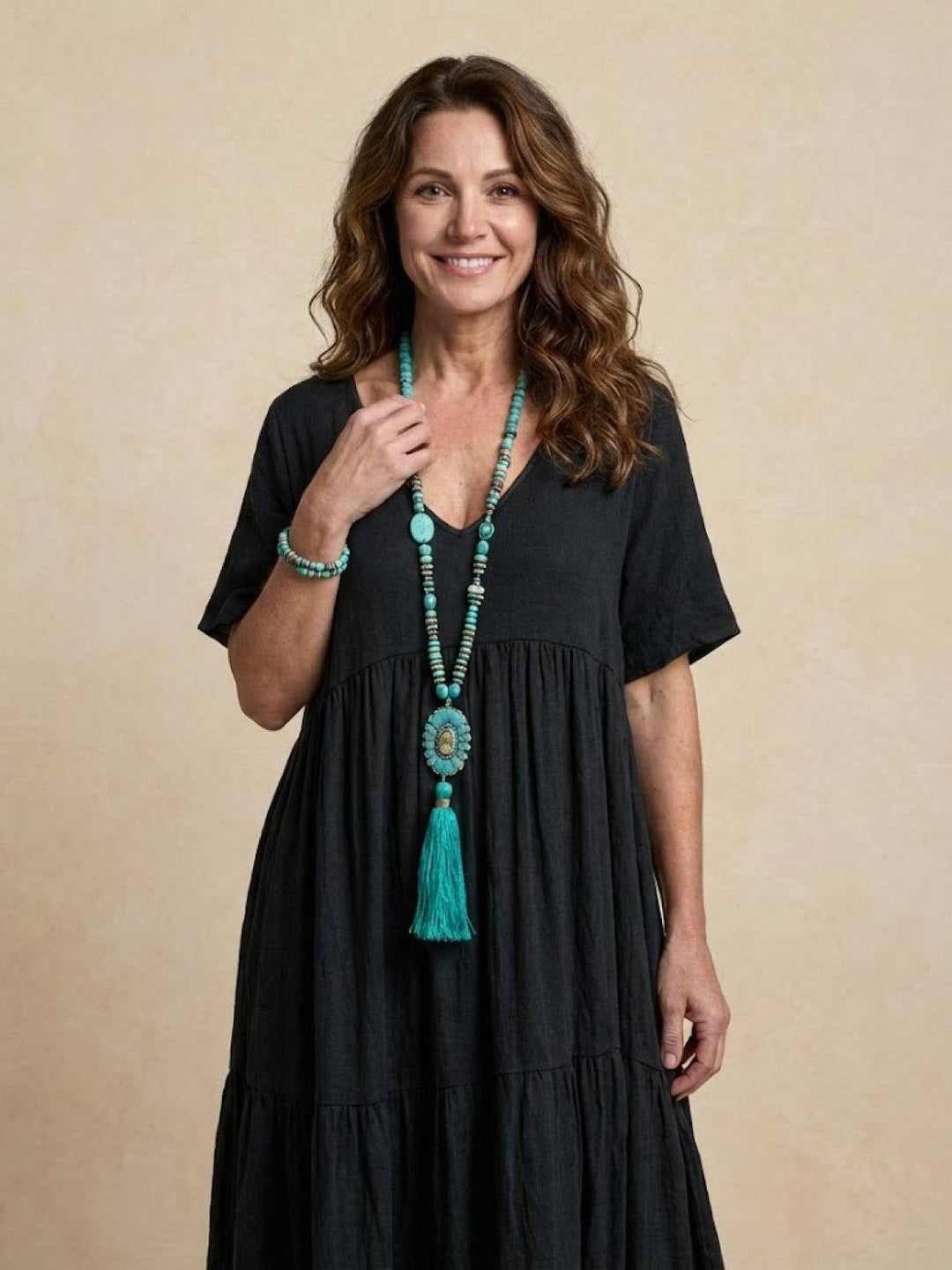 Women's Boho Maxi Dress | V Neck Tiered