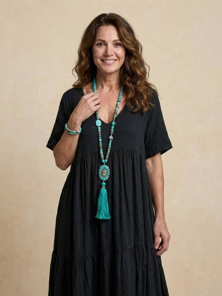 Women's Boho Maxi Dress | V Neck Tiered