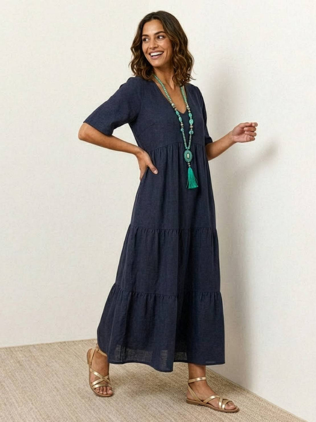 Women's Boho Maxi Dress | V Neck Tiered