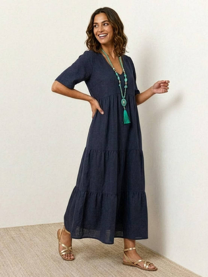 Women's Boho Maxi Dress | V Neck Tiered
