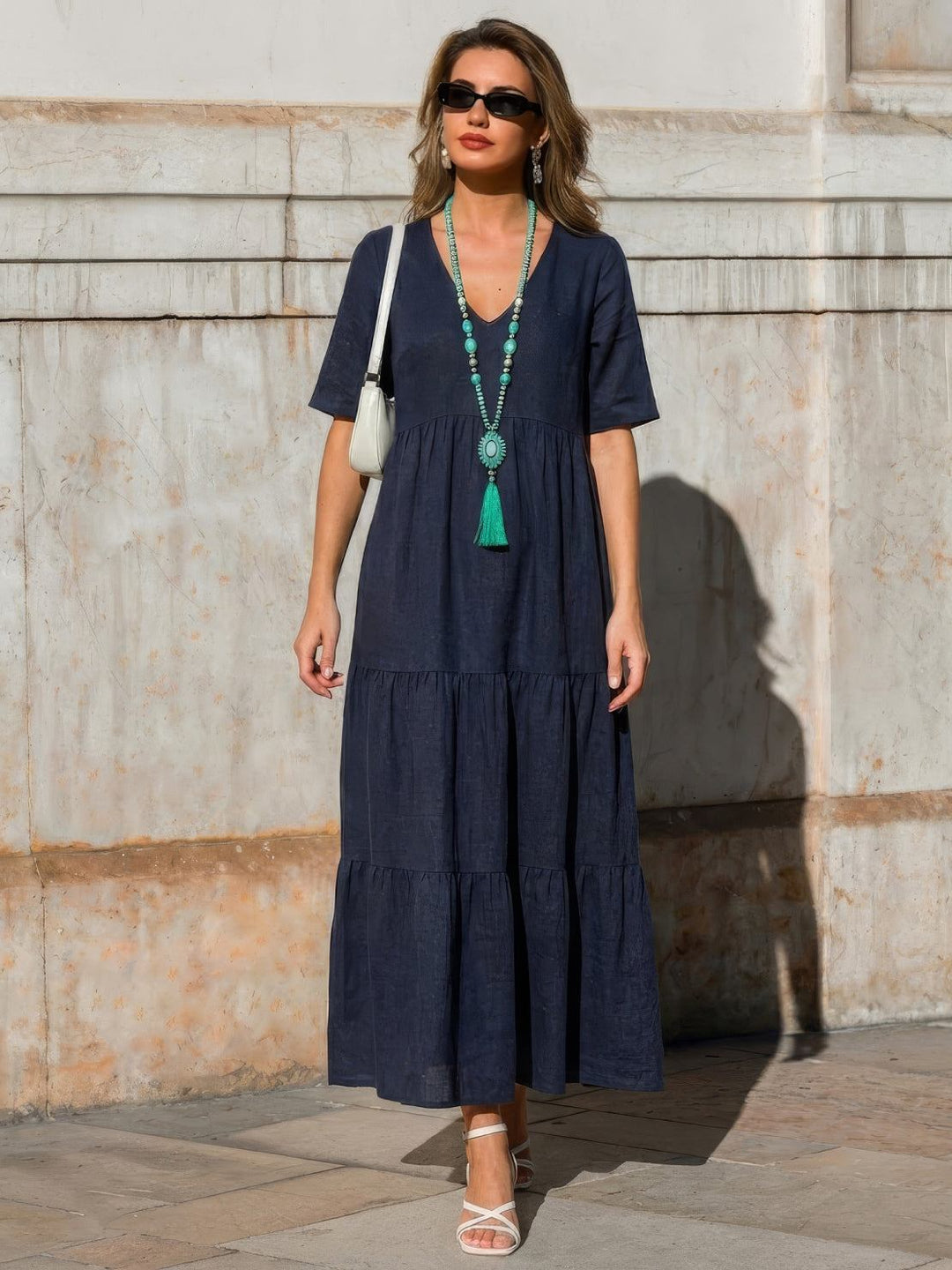 Women's Boho Maxi Dress | V Neck Tiered