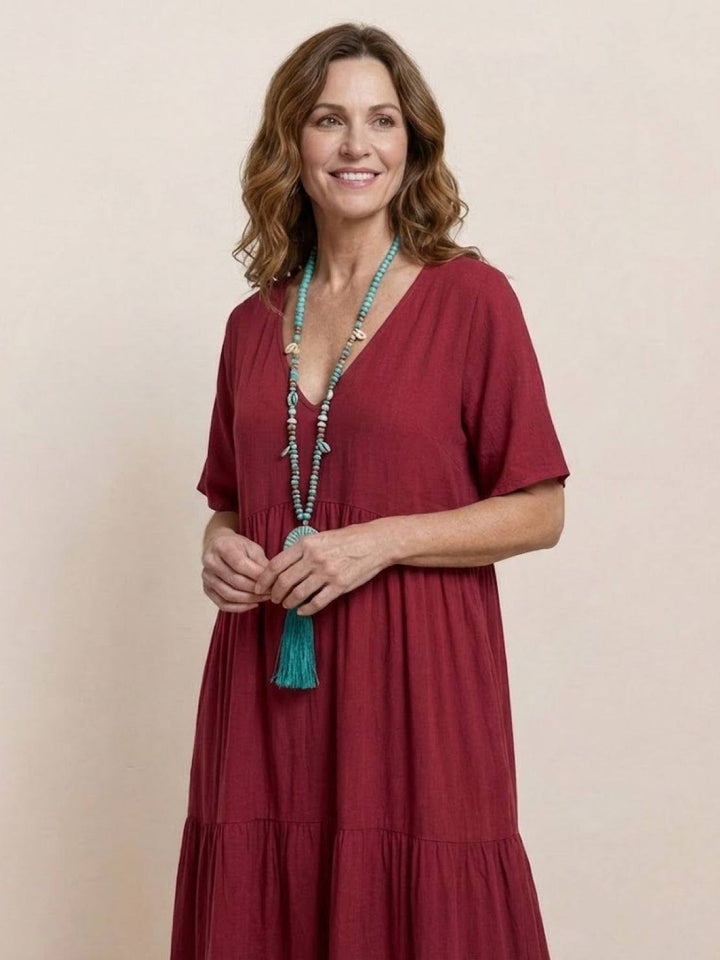 Women's Boho Maxi Dress | V Neck Tiered