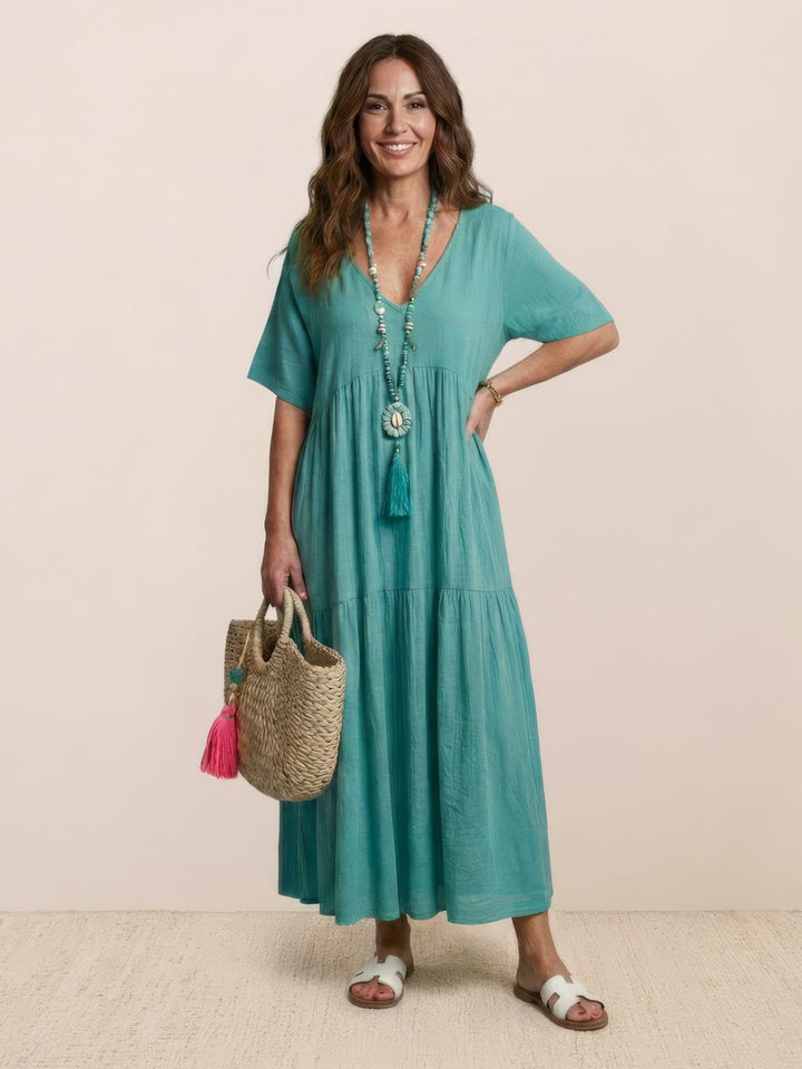 Women's Boho Maxi Dress | V Neck Tiered