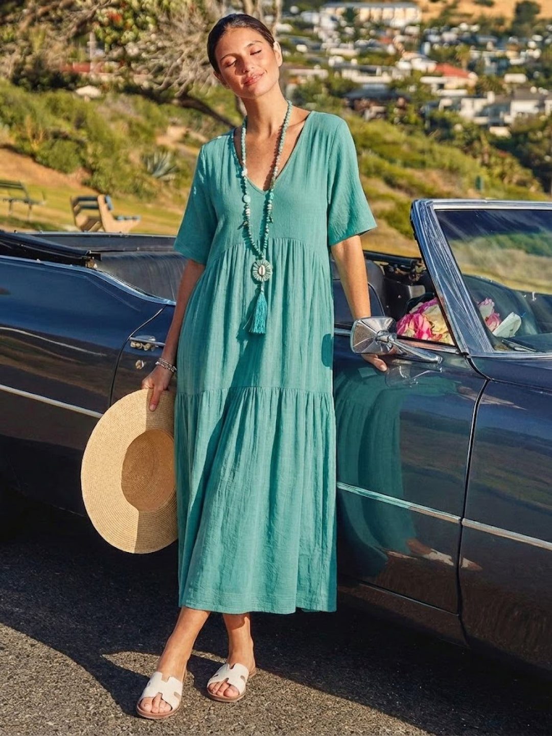Women's Boho Maxi Dress | V Neck Tiered