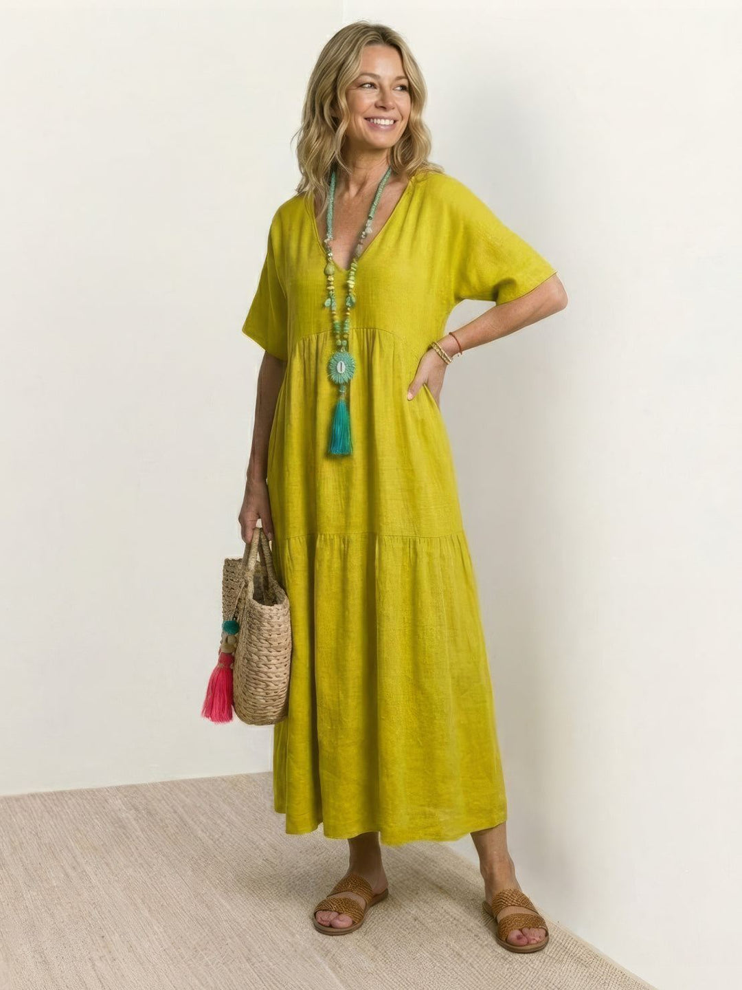 Women's Boho Maxi Dress | V Neck Tiered