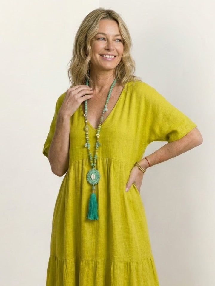 Women's Boho Maxi Dress | V Neck Tiered