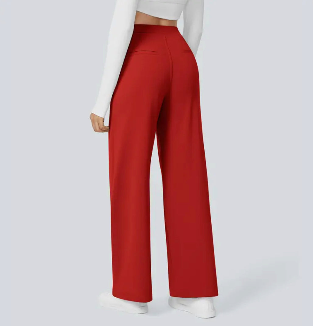 Women's high-waisted wide-leg full-length trousers shown in black and navy