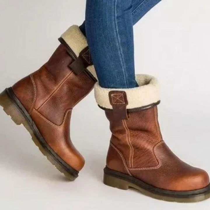 Verity | Women's Fleece-Lined Leather Winter Boots Slip-On Ankle