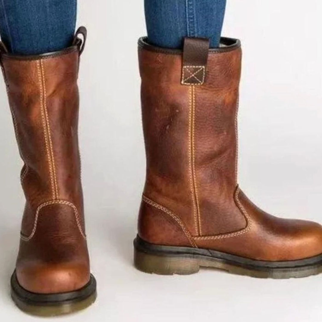 Verity | Women's Fleece-Lined Leather Winter Boots Slip-On Ankle