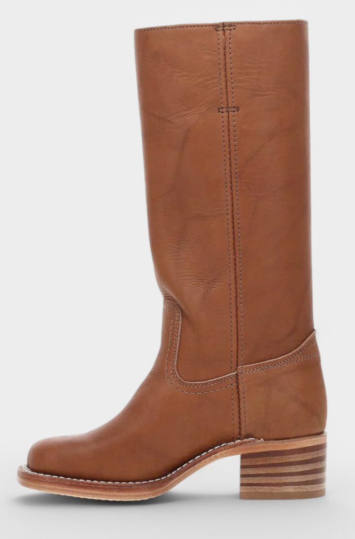 Viola | Women's Leather Look Stacked-Heel Knee-High Boots