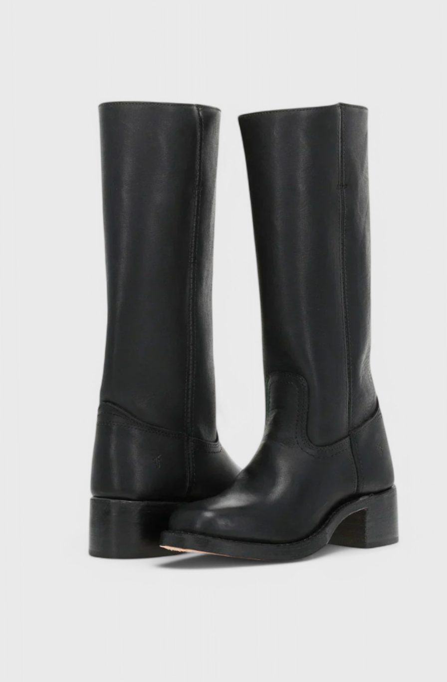 Viola | Women's Leather Look Stacked-Heel Knee-High Boots