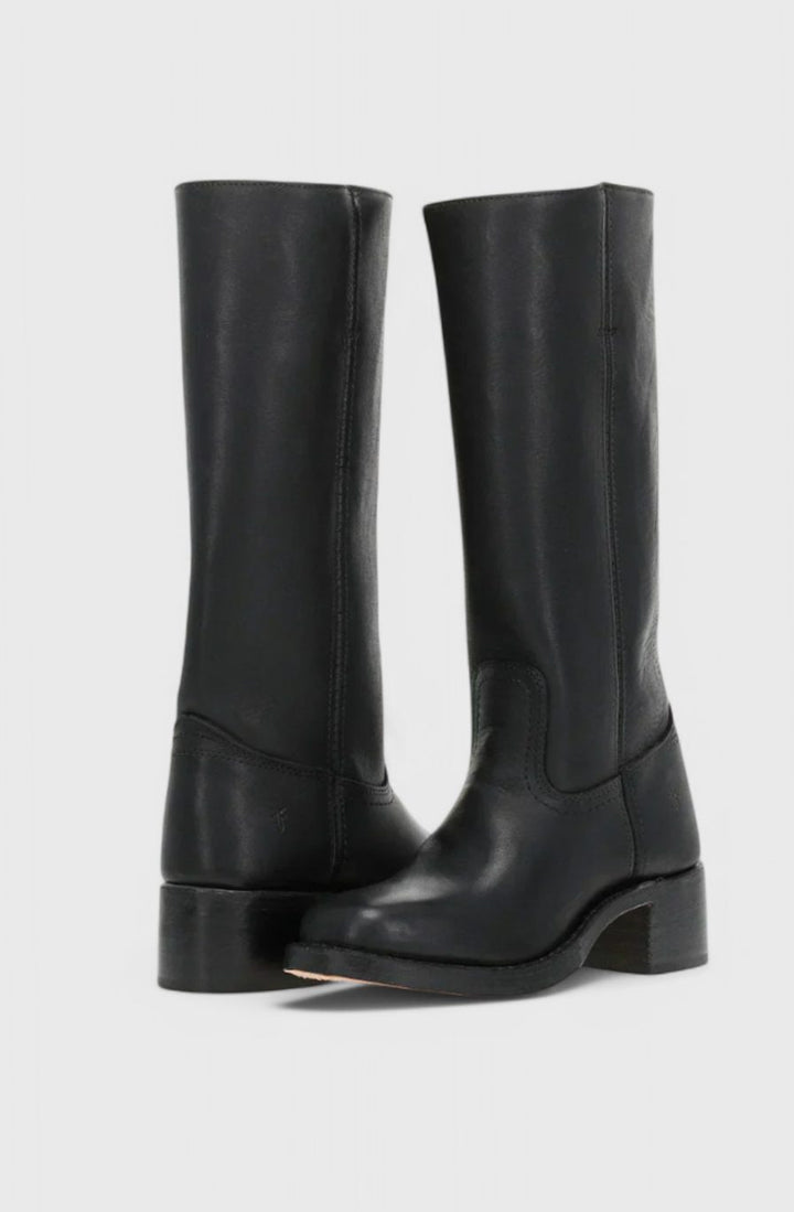 Viola | Women's Leather Look Stacked-Heel Knee-High Boots