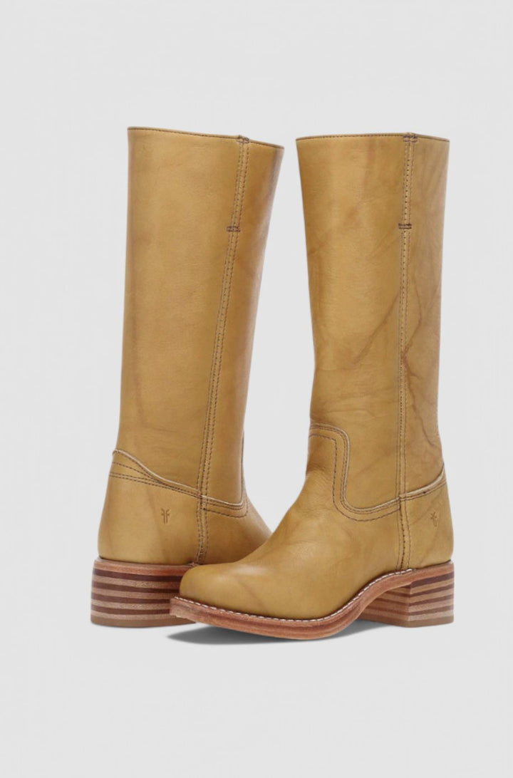 Viola | Women's Leather Look Stacked-Heel Knee-High Boots