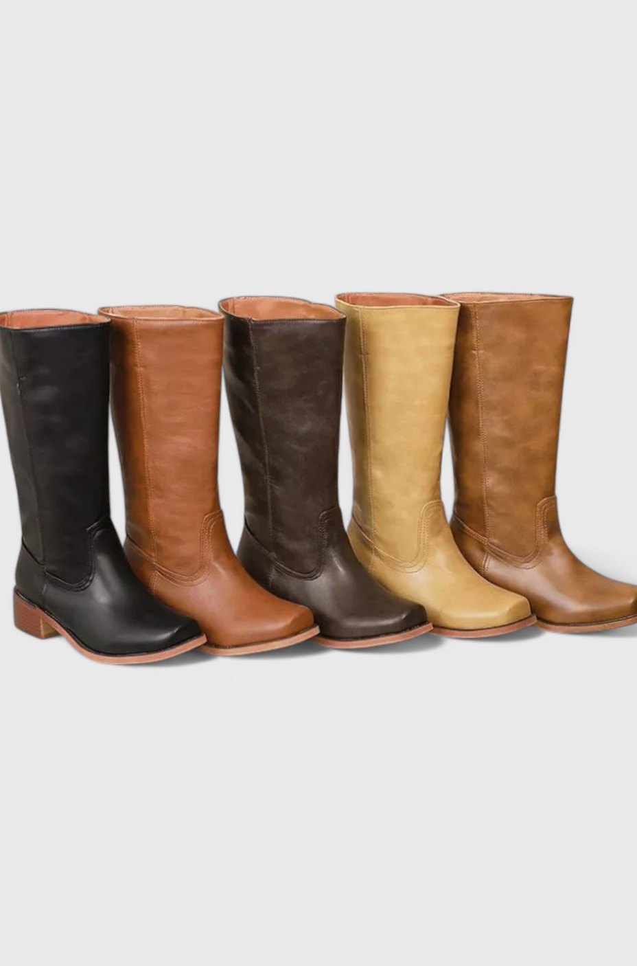 Viola | Women's Leather Look Stacked-Heel Knee-High Boots