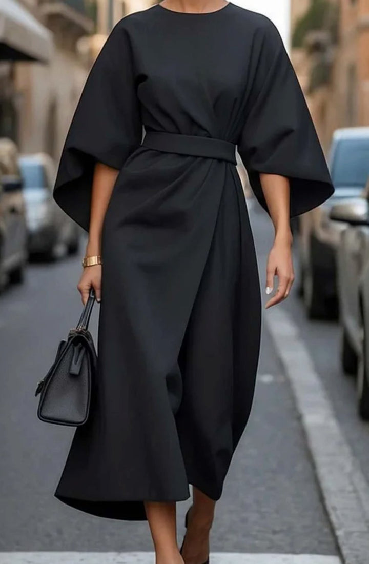 Violet | Women's Belted Kimono-Sleeve Midi Elegant Dress