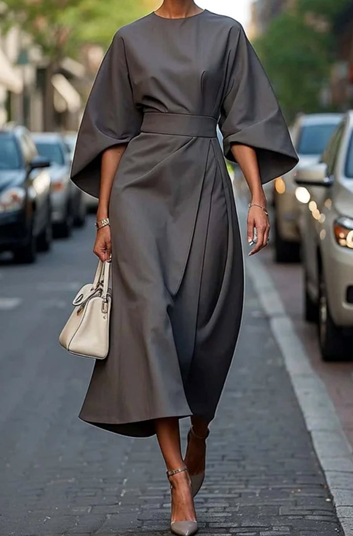Violet | Women's Belted Kimono-Sleeve Midi Elegant Dress
