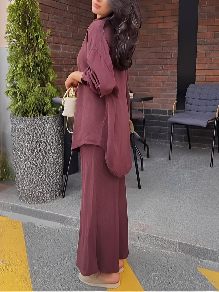 Two-Piece Set for Women | Button-Front Top Maxi Skirt