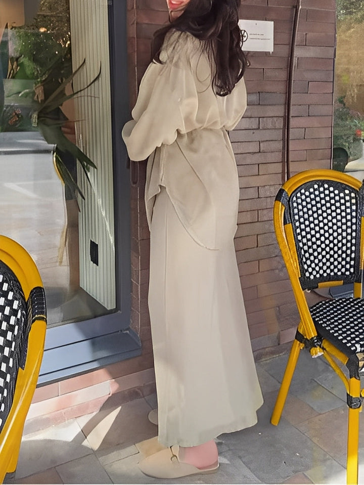 Two-Piece Set for Women | Button-Front Top Maxi Skirt