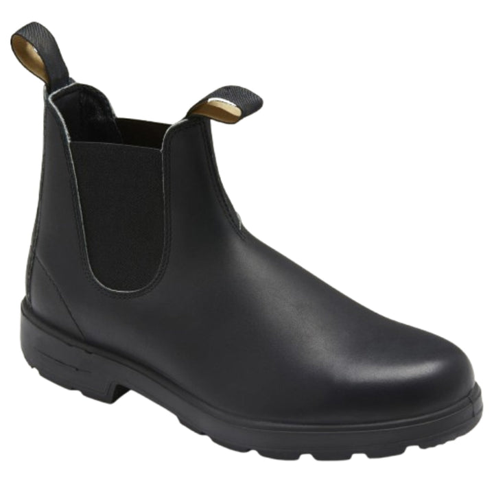 Chelsea ankle boots with elastic side panels, pull tabs and lug soles