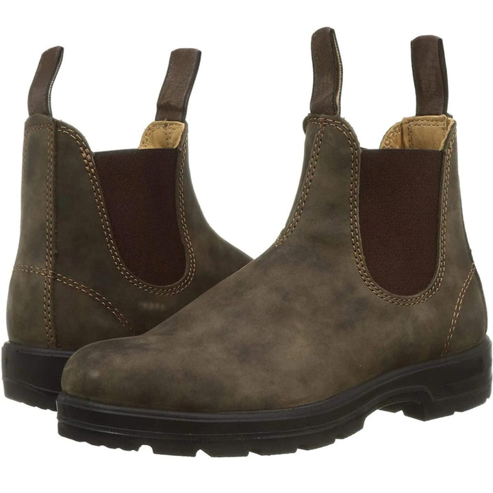 Chelsea ankle boots with elastic side panels, pull tabs and lug soles