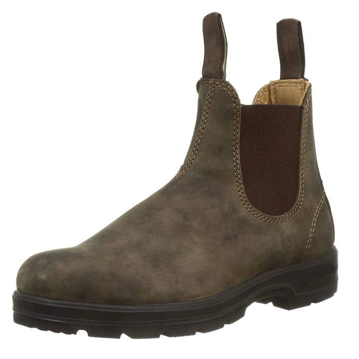 Chelsea ankle boots with elastic side panels, pull tabs and lug soles