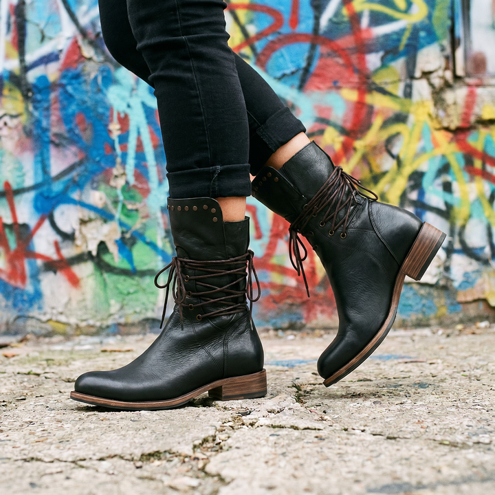 Women’s Boots | Lace-Up Mid-Calf with Stud