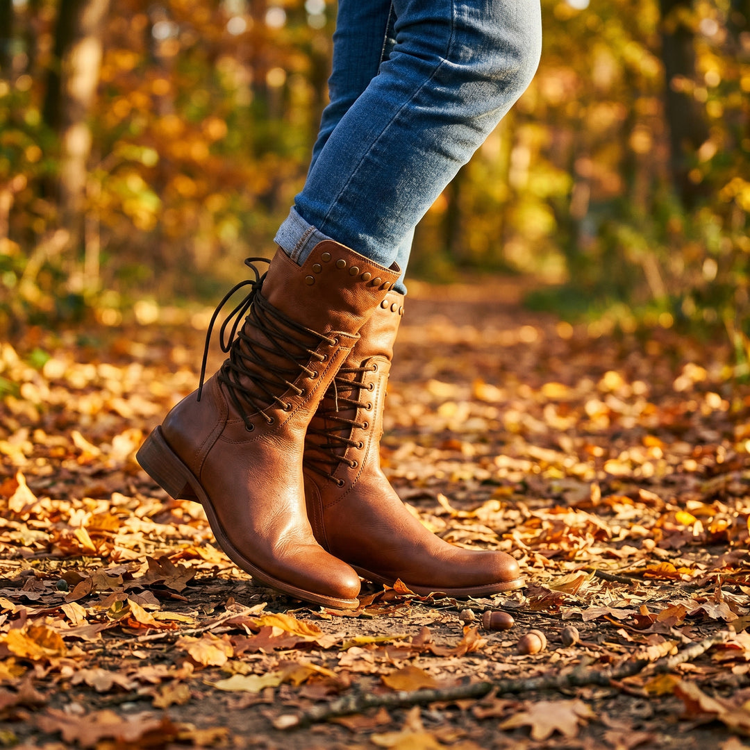 Women’s Boots | Lace-Up Mid-Calf with Stud