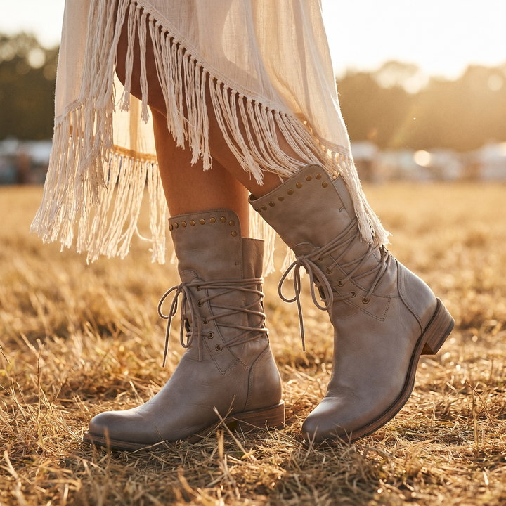 Women’s Boots | Lace-Up Mid-Calf with Stud