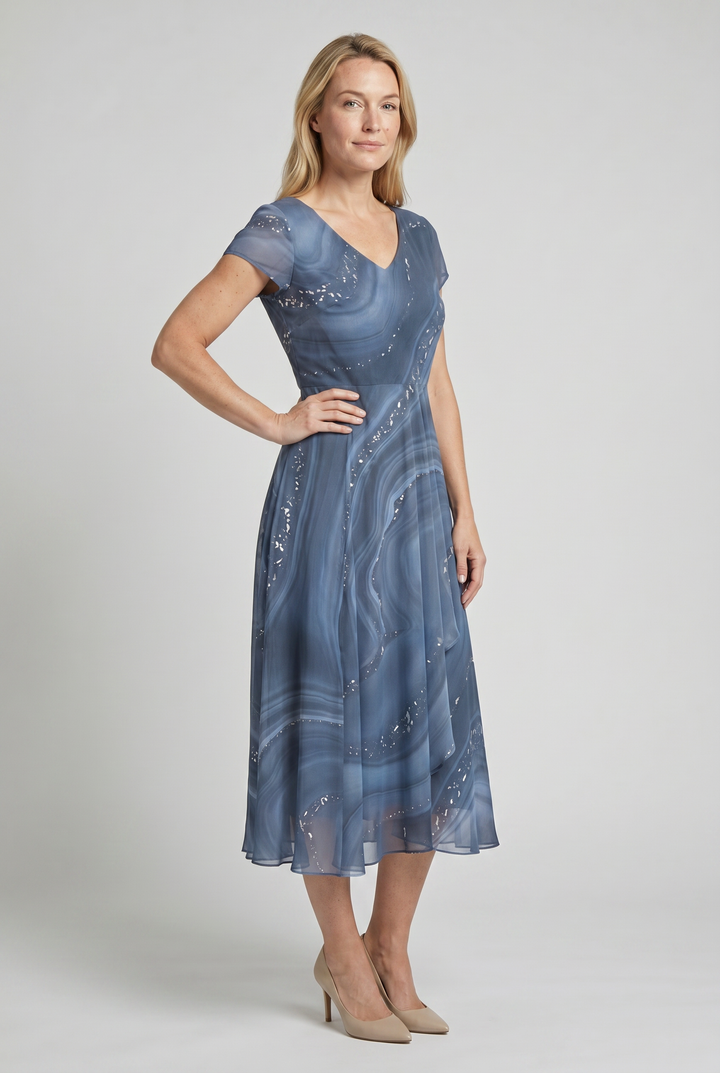 Women’s Dress | Flowing Midi with Abstract Print