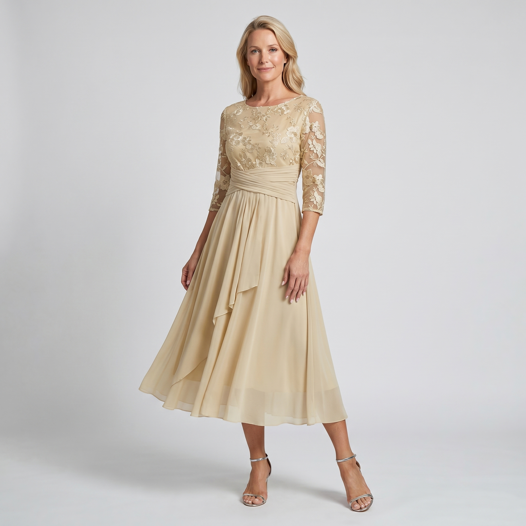 Women’s Dress | Midi Chiffon Skirt with Floral Lace Detail