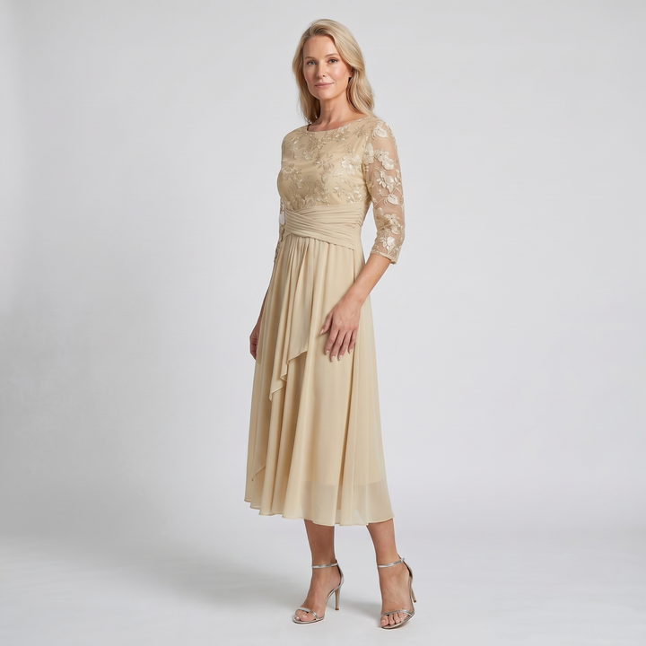 Women’s Dress | Midi Chiffon Skirt with Floral Lace Detail