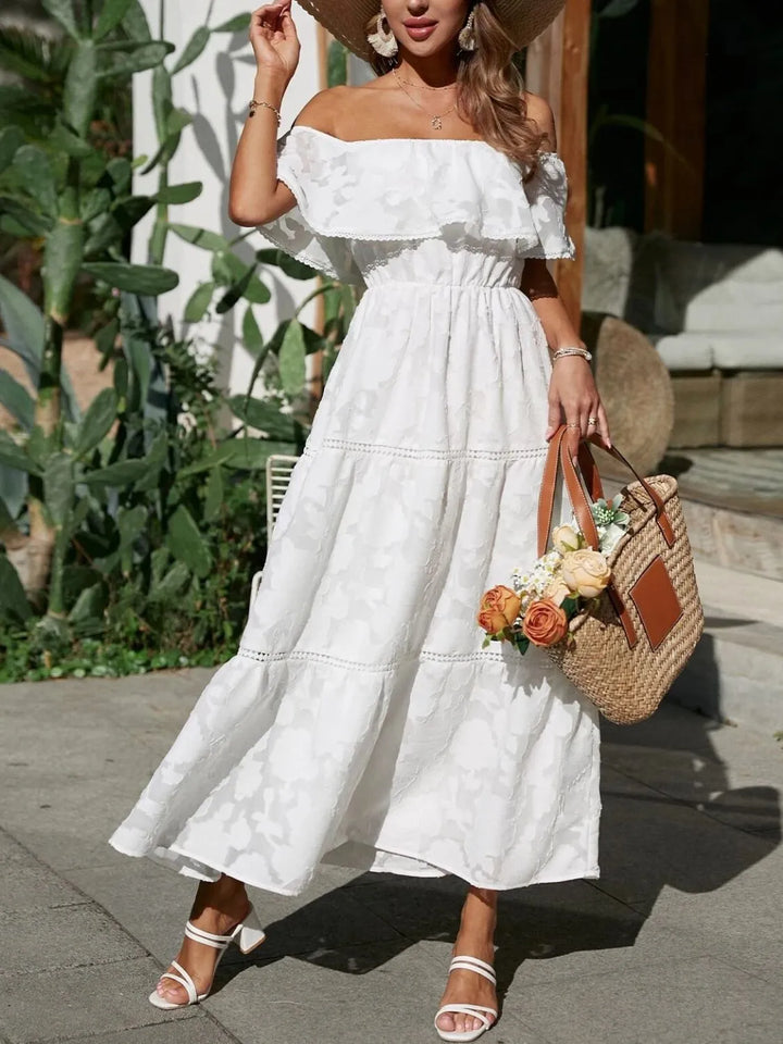 Women's Wedding Guest Midi Dress | Tiered Off-Shoulder