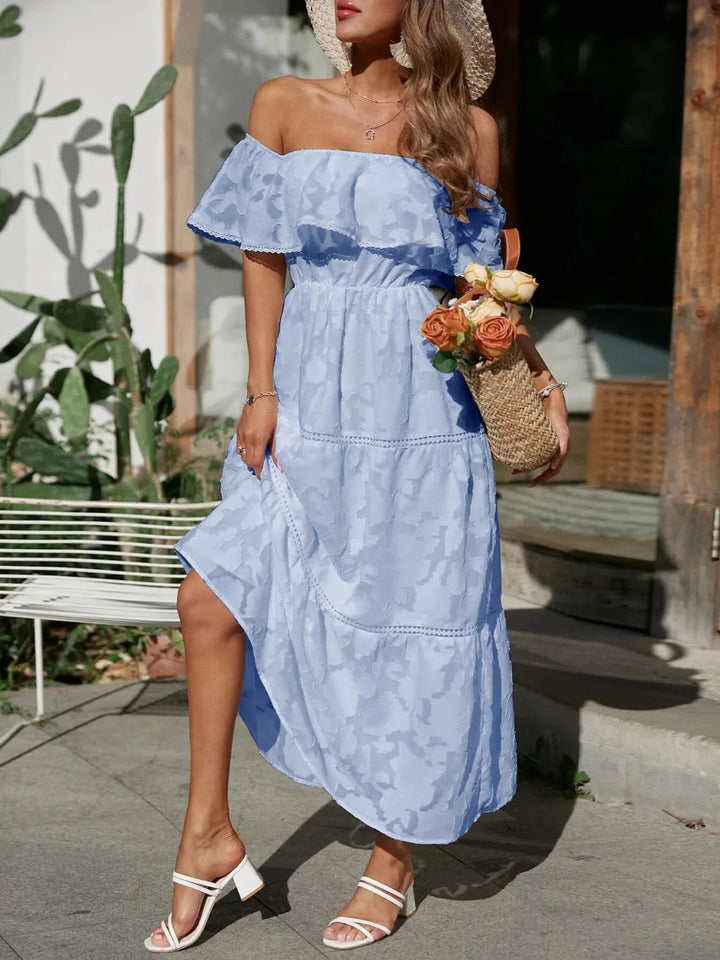 Women's Wedding Guest Midi Dress | Tiered Off-Shoulder