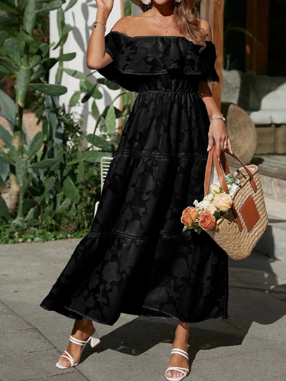 Women's Wedding Guest Midi Dress | Tiered Off-Shoulder