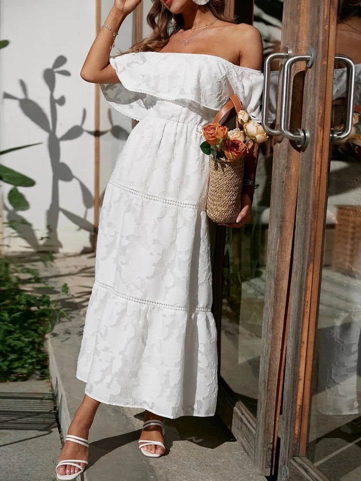 Women's Wedding Guest Midi Dress | Tiered Off-Shoulder