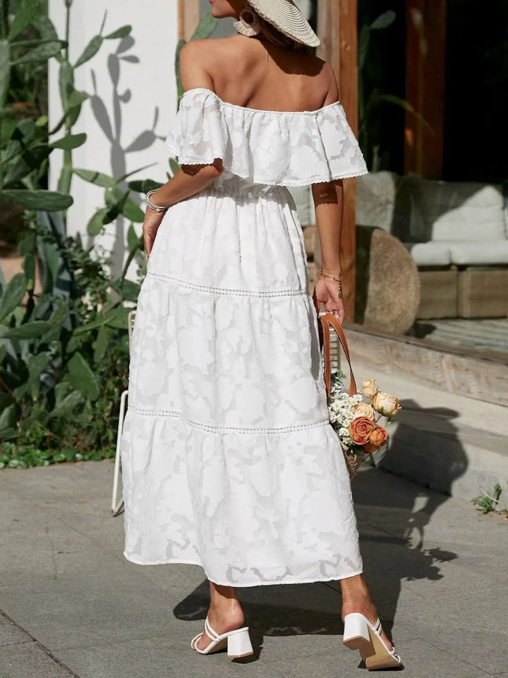 Women's Wedding Guest Midi Dress | Tiered Off-Shoulder