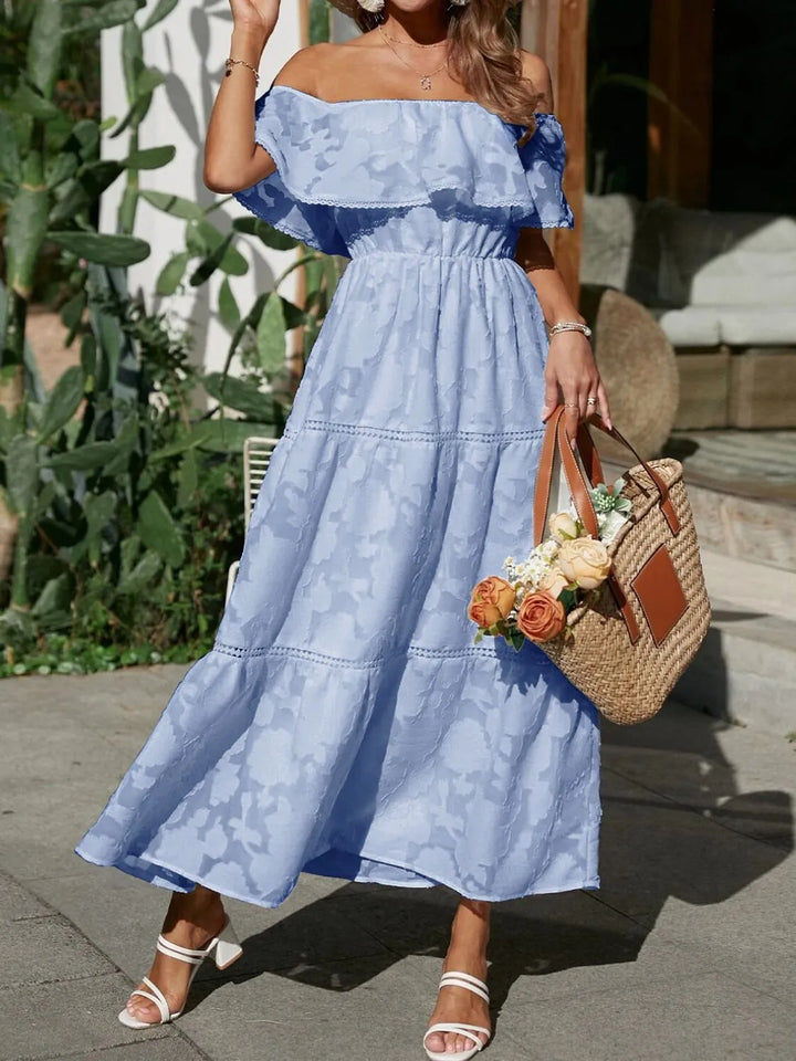Women's Wedding Guest Midi Dress | Tiered Off-Shoulder