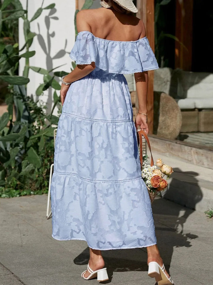 Women's Wedding Guest Midi Dress | Tiered Off-Shoulder