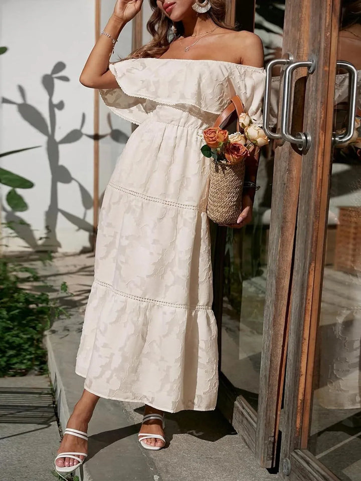 Women's Wedding Guest Midi Dress | Tiered Off-Shoulder