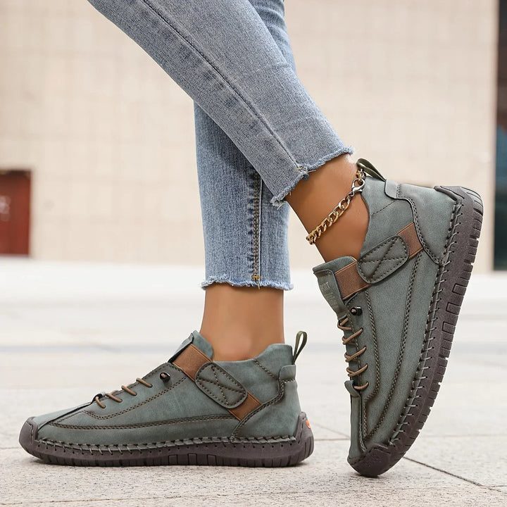 Women's panelled lace-up sneakers with ankle strap and flat sole