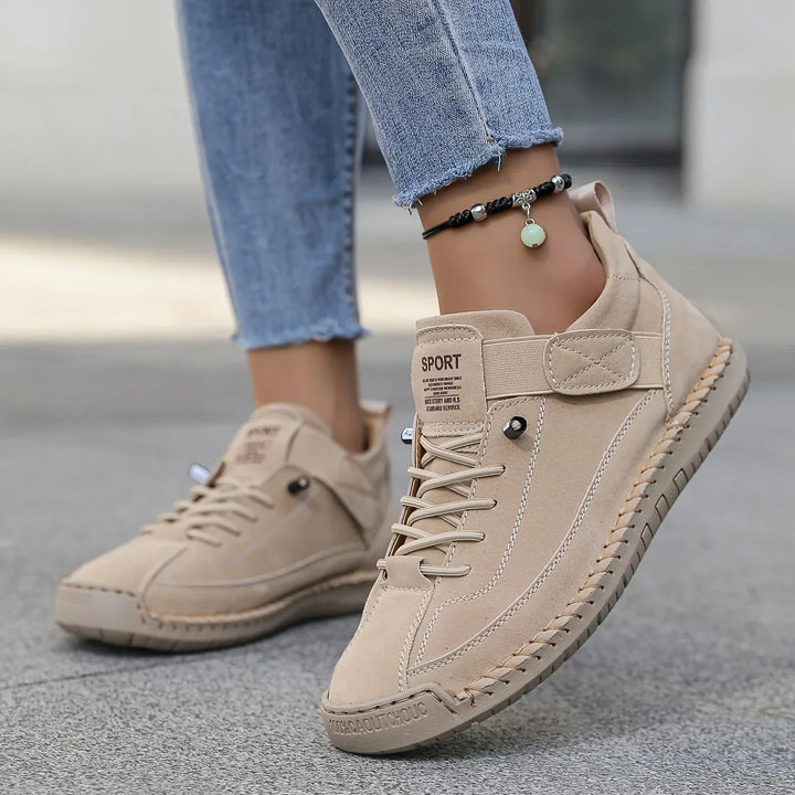 Women's panelled lace-up sneakers with ankle strap and flat sole