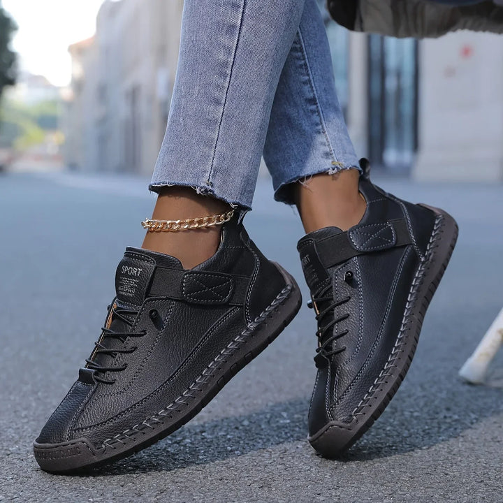 Women's panelled lace-up sneakers with ankle strap and flat sole