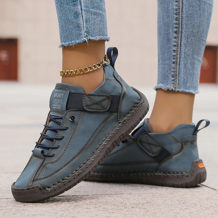 Women's panelled lace-up sneakers with ankle strap and flat sole