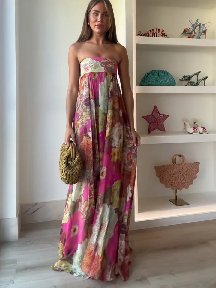 Women's Wedding Guest Maxi Dress | Floral Strapless